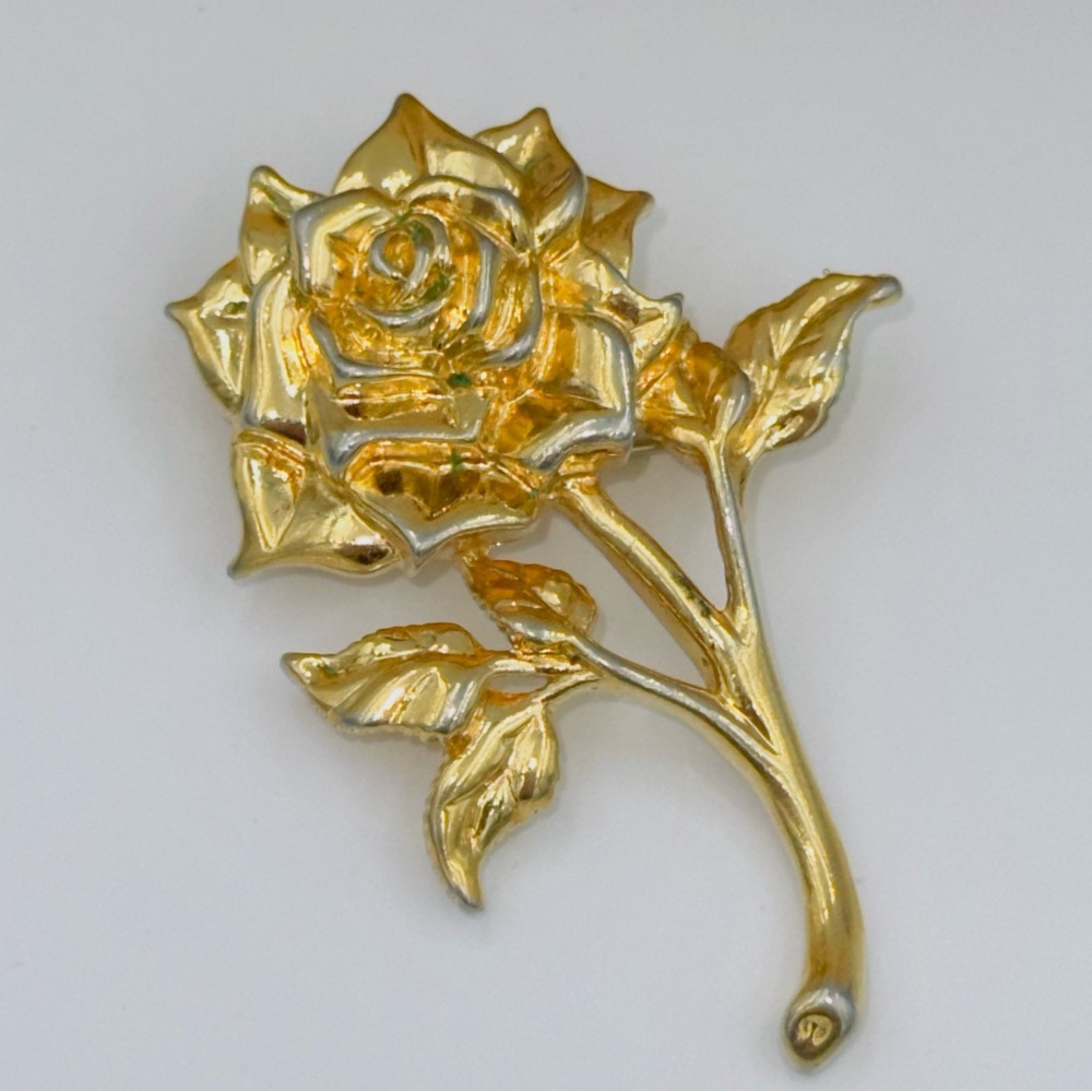 Vintage Gold Tone Rose Brooch Pin
